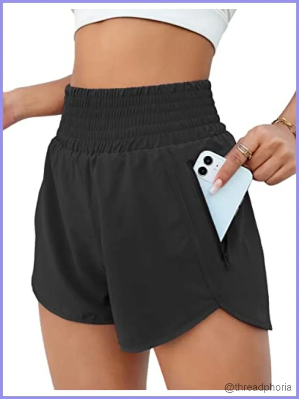 High Waisted Athletic Shorts with Zipper Pocket